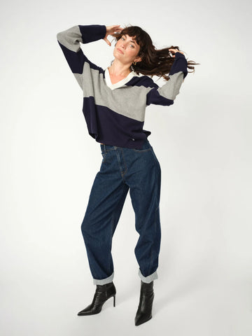 Mos Mosh Aymen Kyoto Cropped Boyfriend Jeans in Dark Blue