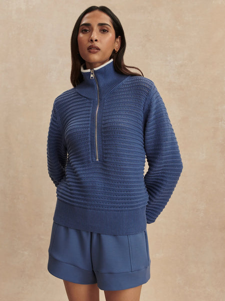 Varley Morwenna Half Zip Knit in Bijou Blue