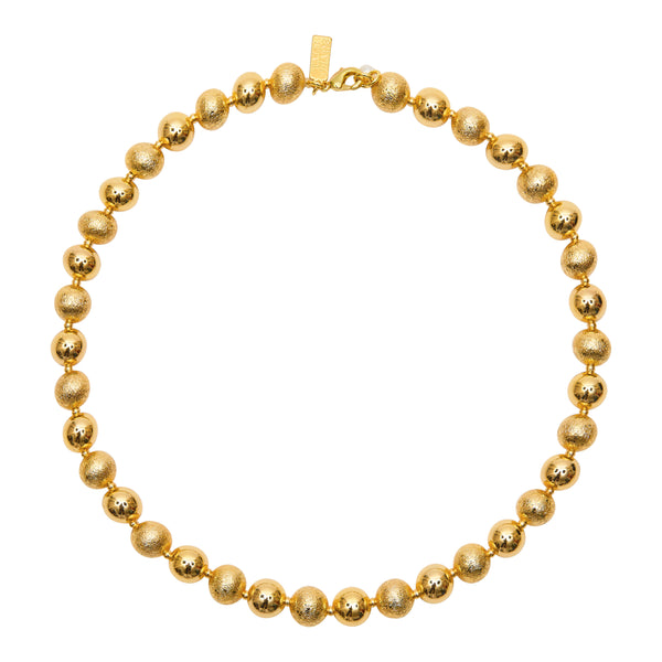 Talis Chains Textured Ball Choker - Gold Gold beaded necklace on a white background