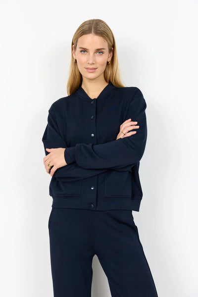 Soya Concept Banu Jacket in Navy 27434 Woman wearing a navy blue outfit against a white background