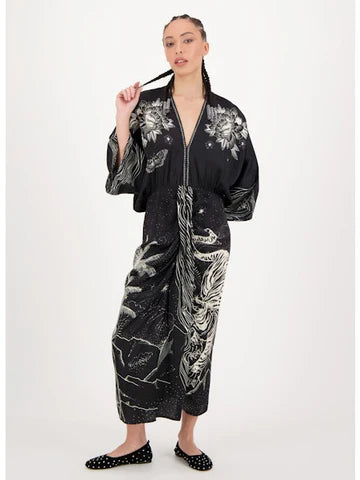 Me369 Sophia Kimono Dress in Black Magic