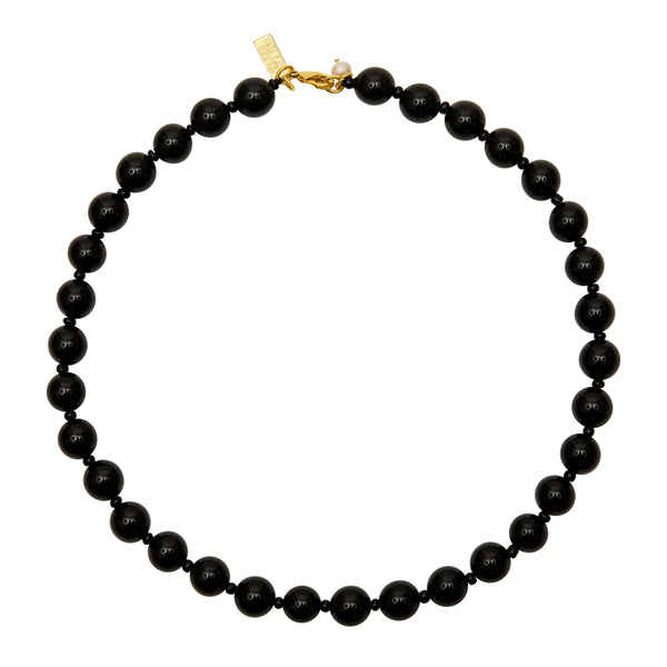 Talis Chains Tokyo Choker in Black Agate Black beaded necklace with a gold clasp on a white background