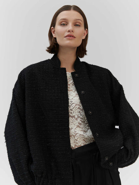 Rosemunde Bouclé Bomber Jacket in Black, sparkle