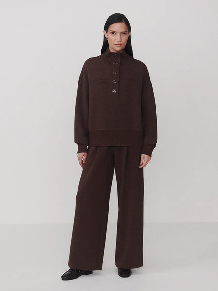 Varley Bronya Button Placket Sweat in Coffee Bean Marl