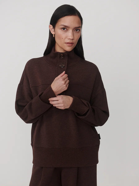 Varley Bronya Button Placket Sweat in Coffee Bean Marl