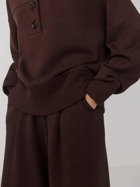 Varley Bronya Button Placket Sweat in Coffee Bean Marl
