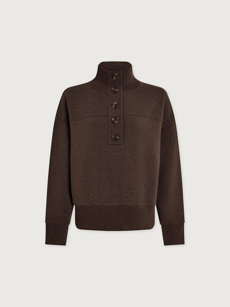 Varley Bronya Button Placket Sweat in Coffee Bean Marl