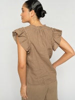 Mos Mosh Tea Linen Blouse in Petrified Oak