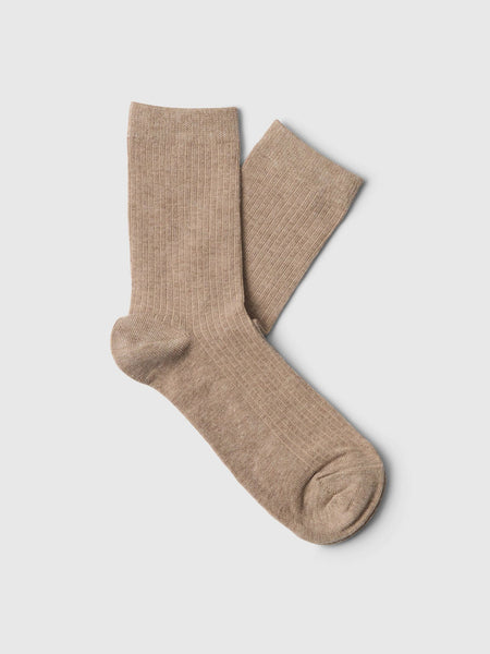 Selected Femme Cotton Blend Socks - Pure Cashmere Pair of beige socks on a light gray background