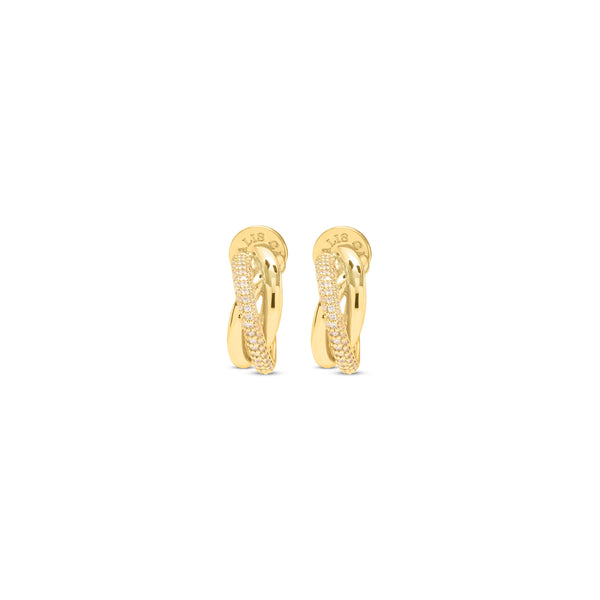 Talis Chains CZ Cross Over Hoop Earrings - Gold