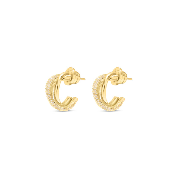 Talis Chains CZ Cross Over Hoop Earrings - Gold