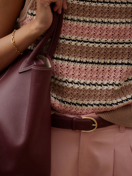 Varley Deeley Stripe Stitch Tank Top in Warm Taupe and Mellow Rose