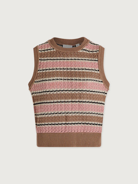 Varley Deeley Stripe Stitch Tank Top in Warm Taupe and Mellow Rose