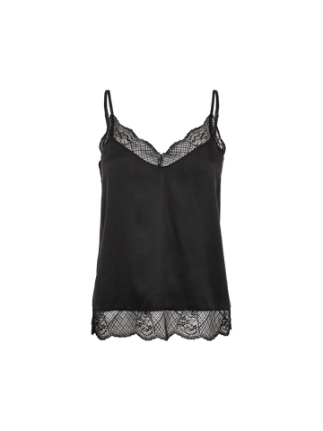 Mos Mosh Ditte Silk Lace Singlet in Black, camisole, lace