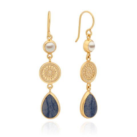 Anna Beck Dumortierite and Pearl Triple Drop Earrings ER10628-GDD