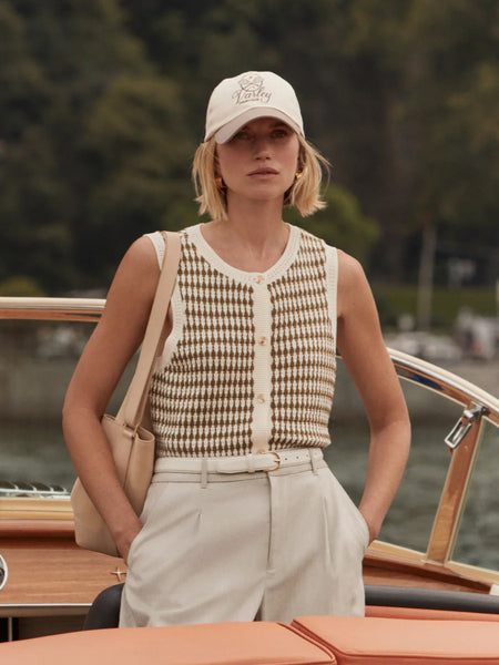 Varley Aura Knit Top in Egret/Golden Olive