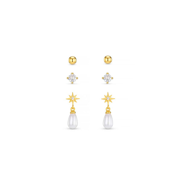 Orelia Micro Pearl & Star Drop Earring Stacking Set in Gold ORE40847