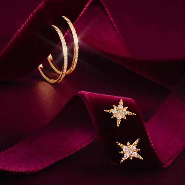Orelia Starburst Stud & Pavé Mid-Size Hoop Stacking Set in Gold ORE40851