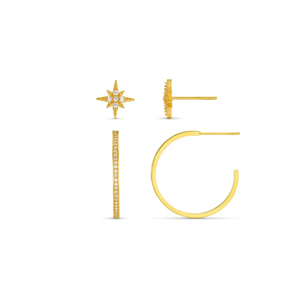 Orelia Starburst Stud & Pavé Mid-Size Hoop Stacking Set in Gold ORE40851