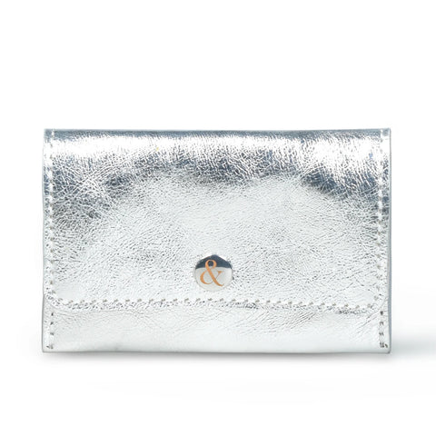 Bell & Fox Ellie Popper Card Holder Purse in Silver Small Wallet, small purse, card holder, leather