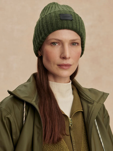 Varley Elva Chunky Rib Beanie in Mid Olive Marl