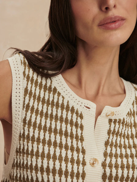 Varley Aura Knit Top in Egret/Golden Olive
