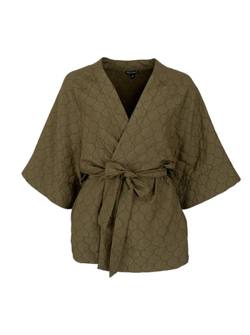 Black Colour Finley Kimono Style Quilted Jacket in Army Green