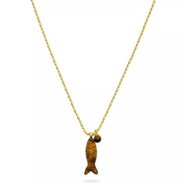 Talis Chains Happy Fish Pendant Necklace - Tiger's Eye