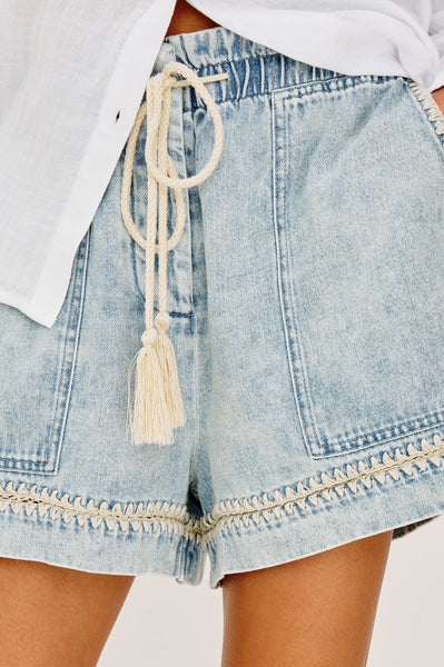Rails Foster Shorts in Bleached Indigo Blanket Stitch