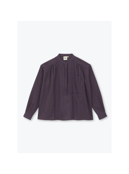 Arsene et Les Pipelettes Vichy Blouse in Cobalt H26WB16