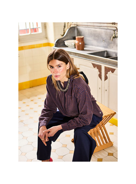 Arsene et Les Pipelettes Vichy Blouse in Cobalt H26WB16