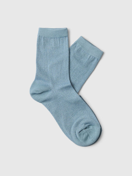 Selected Femme Knitted Glitter Sock - Dusty Blue Pair of light blue socks on a white background