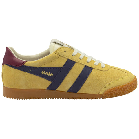 Gola Elan Trainer in Pollen/Plum/Cerise Yellow sneaker with blue stripes and Gola logo 
