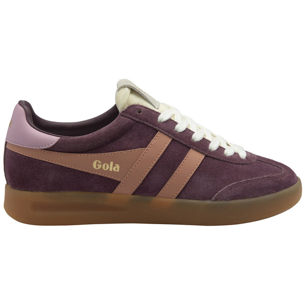 Gola Cyclone Trainer in Windsor Wine/Terracotta/Candy/Gum Maroon sneaker with brown accents and white laces 