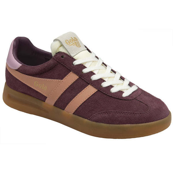 Gola Cyclone Trainer in Windsor Wine/Terracotta/Candy/Gum Maroon sneaker with brown accents and white laces 