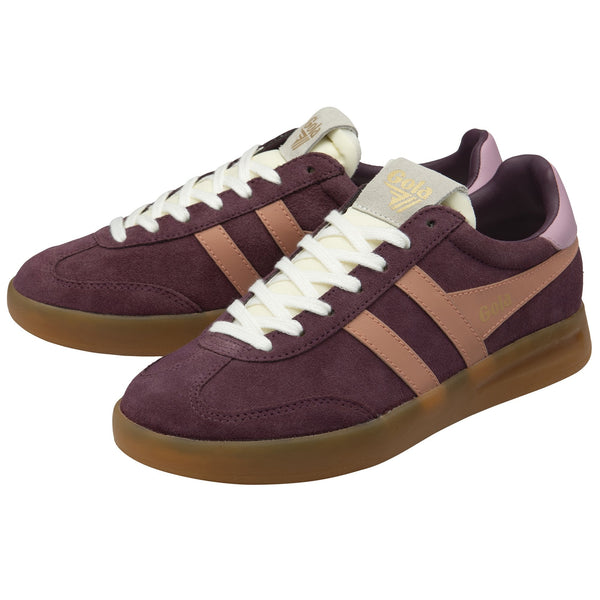 Gola Cyclone Trainer in Windsor Wine/Terracotta/Candy/Gum Maroon sneaker with brown accents and white laces 