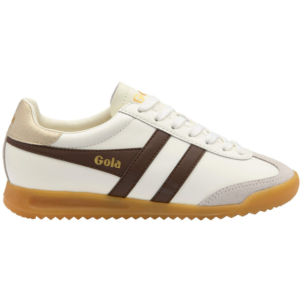 Gola Torpedo Leather Trainer Off White Dark Bown/Gold