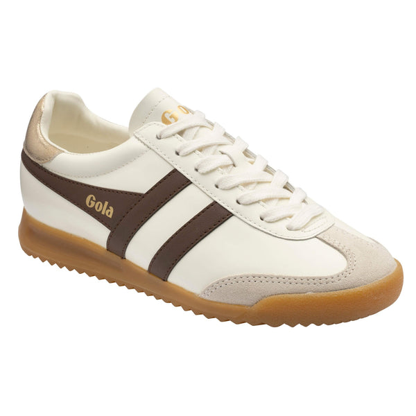 Gola Torpedo Leather Trainer Off White Dark Bown/Gold