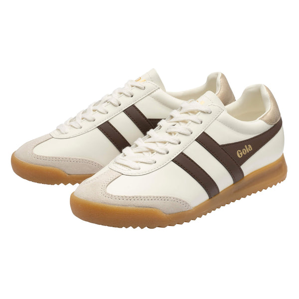 Gola Torpedo Leather Trainer Off White Dark Bown/Gold
