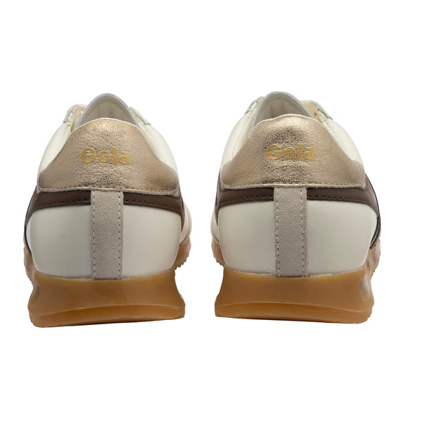 Gola Torpedo Leather Trainer Off White Dark Bown/Gold