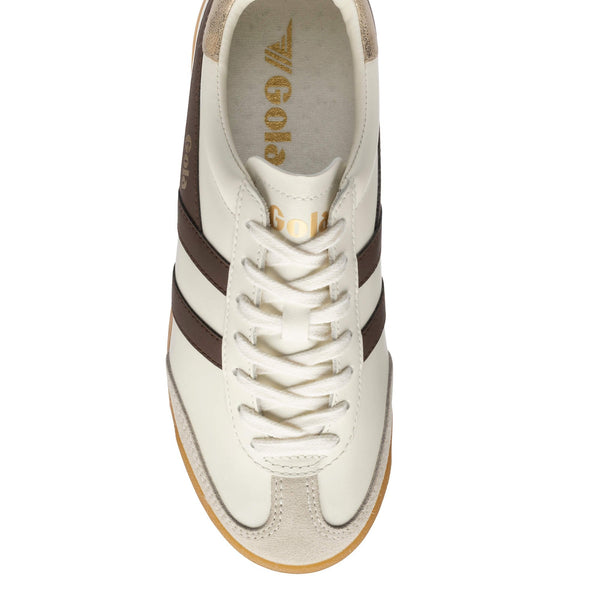 Gola Torpedo Leather Trainer Off White Dark Bown/Gold