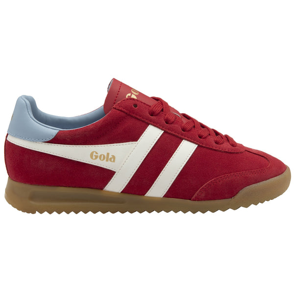 Gola Torpedo Trainer in Red/Off White/Air Red sneaker with white stripes and 'Gola' branding 