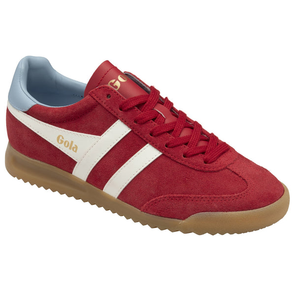 Gola Torpedo Trainer in Red/Off White/Air Red sneaker with white stripes and 'Gola' branding 