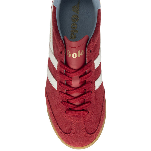 Gola Torpedo Trainer in Red/Off White/Air Red sneaker with white stripes and 'Gola' branding 