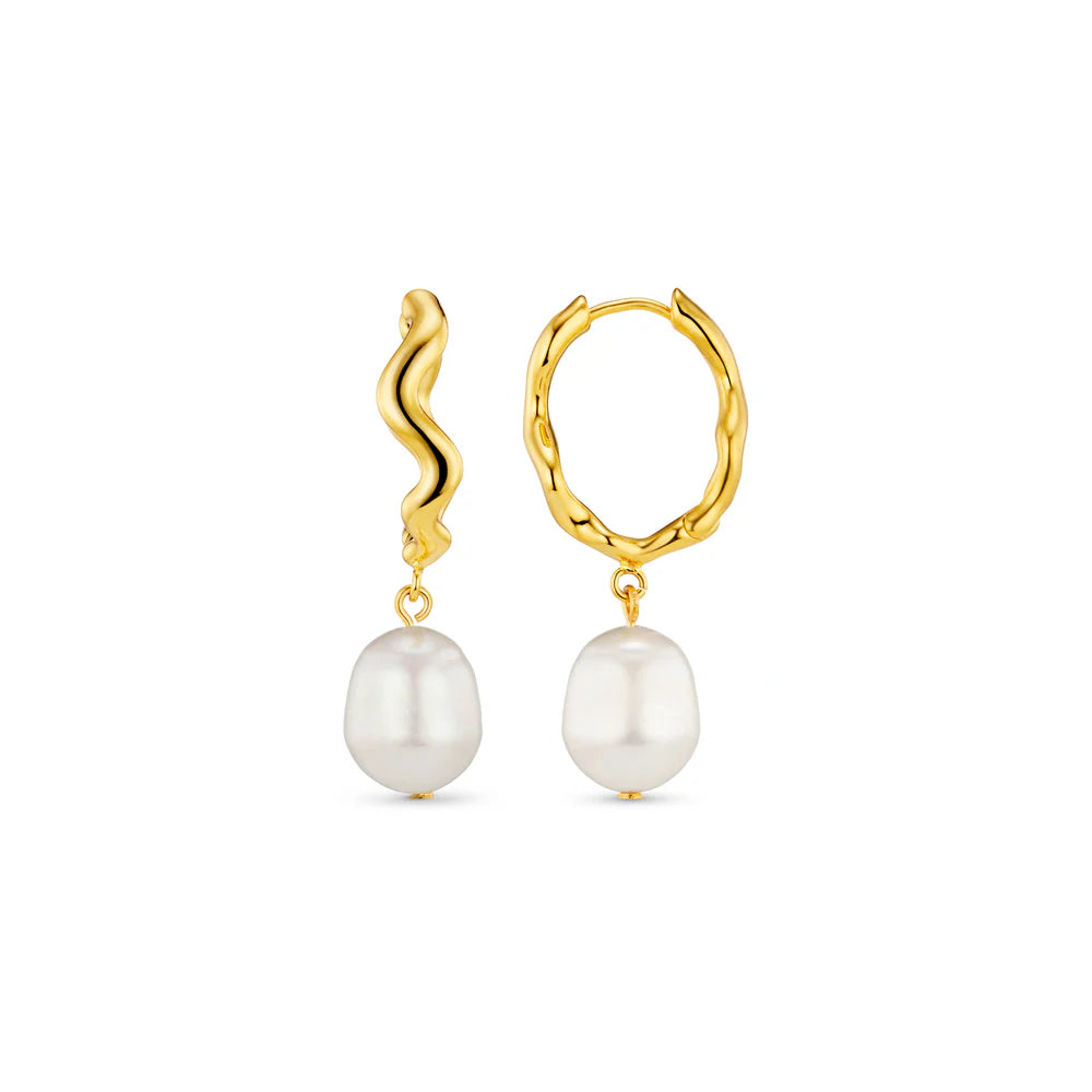 Orelia Oval Wave Pearl Drop hoops