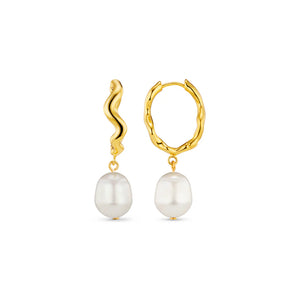 Orelia Oval Wave Pearl Drop hoops