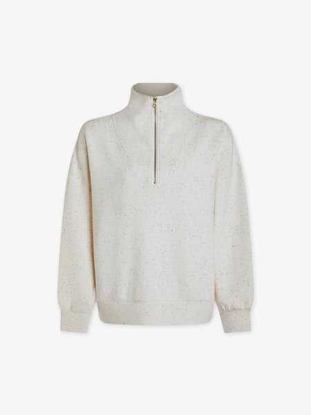 Varley Hawley Half Zip Sweat Top in Ivory Marl Fleck