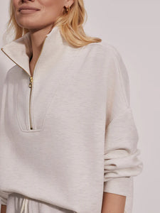 Varley Hawley Half Zip Sweat Top in Ivory Marl Fleck