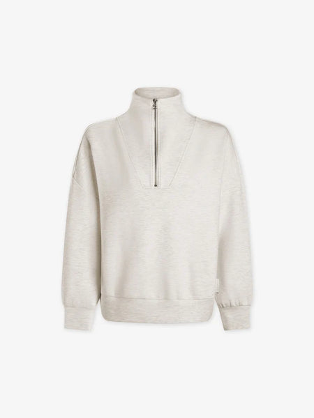 Varley Hawley Half Zip Sweat Top in Ivory Marl Fleck