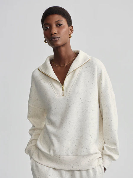 Varley Hawley Half Zip Sweat Top in Ivory Marl Fleck